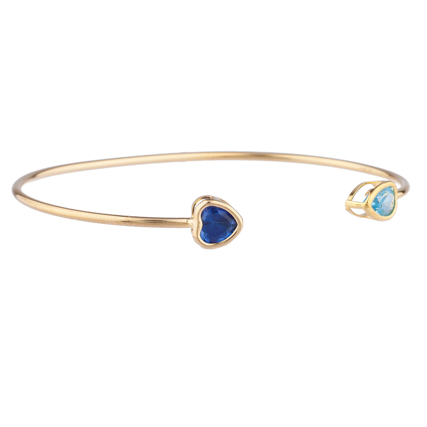 14Kt Gold Blue Sapphire Heart & Blue Topaz Pear Bezel Bangle Bracelet