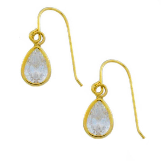 14Kt Yellow Gold Zirconia Pear Bezel Dangle Earrings