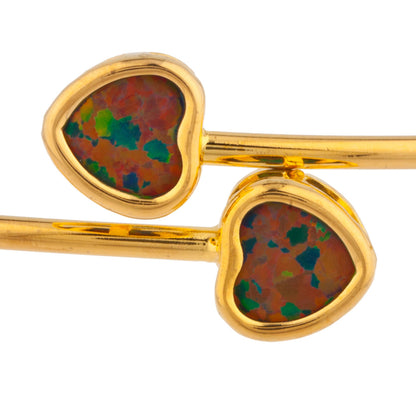 14Kt Yellow Gold Plated Black Opal Heart Bezel Bangle Bracelet