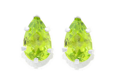 14Kt White Gold Peridot Pear Shape Stud Earrings