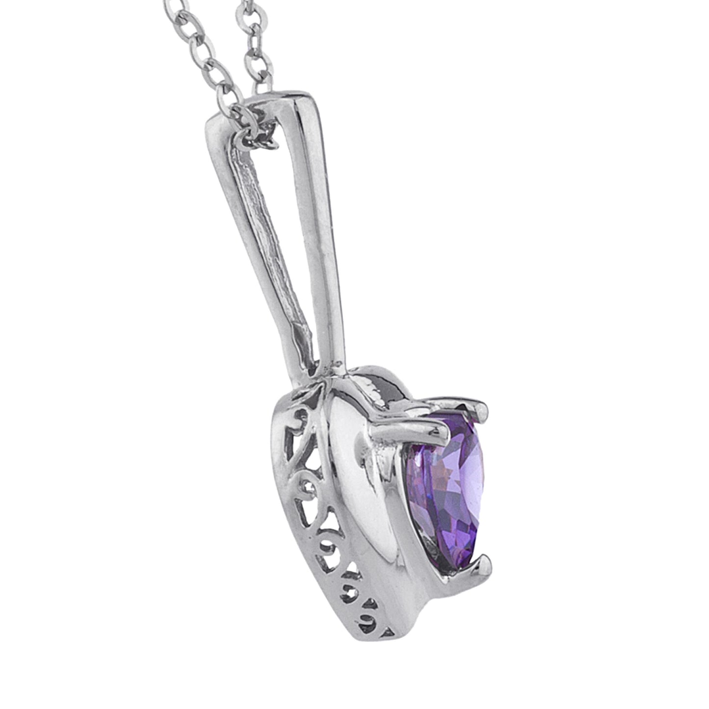 14Kt Gold Amethyst & Diamond Heart Design Pendant Necklace