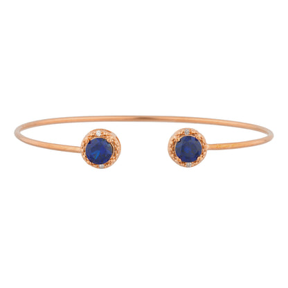 14Kt Gold Blue Sapphire & Diamond Round Bangle Bracelet