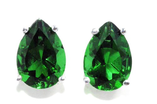 5 Carat Created Emerald Pear Stud Earrings .925 Sterling Silver