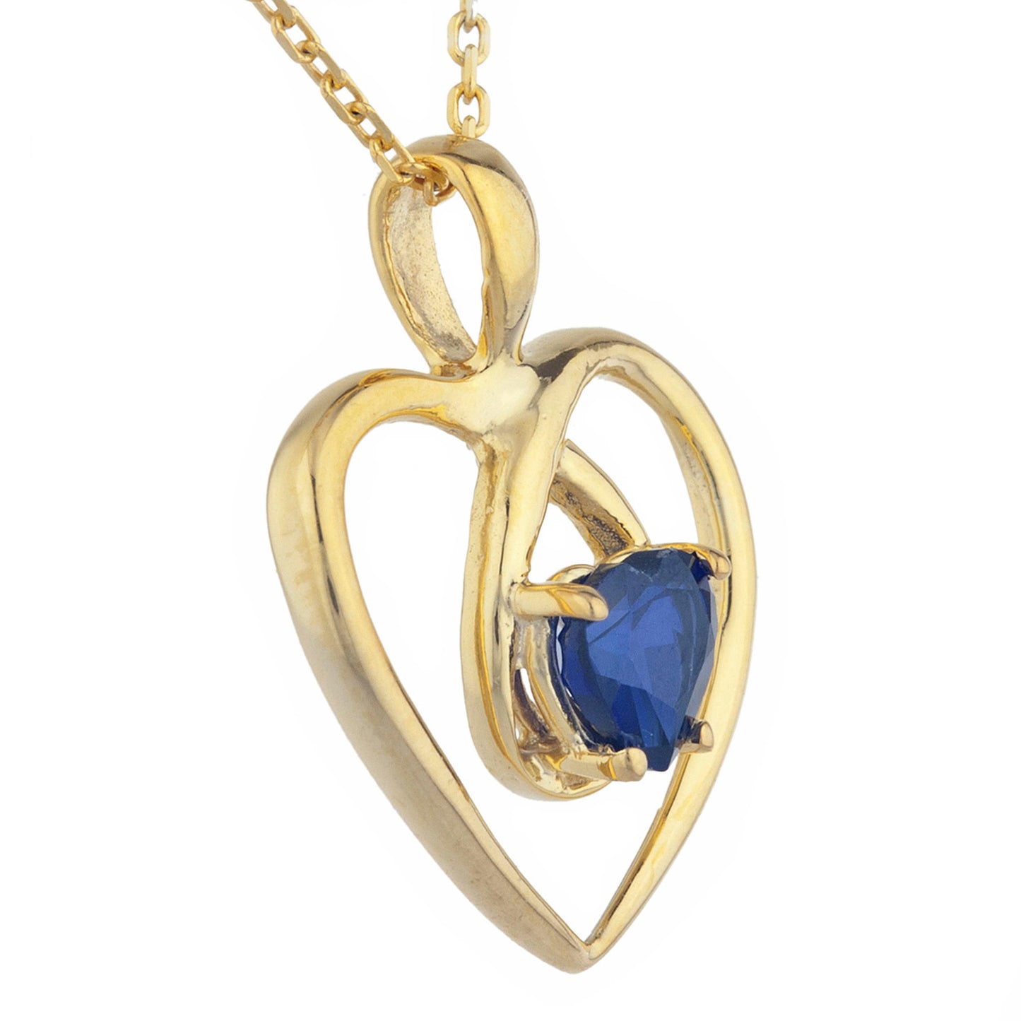 14Kt Gold Blue Sapphire Heart Design Pendant Necklace