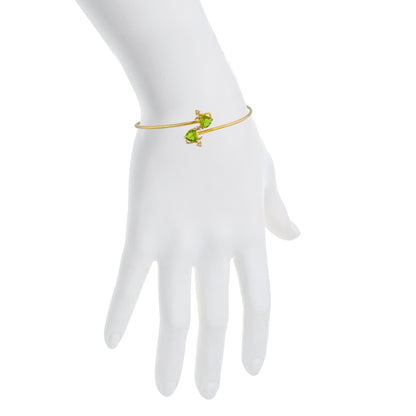 Peridot & Diamond Devil Heart Bangle Bracelet 14Kt Yellow Gold Rose Gold Silver