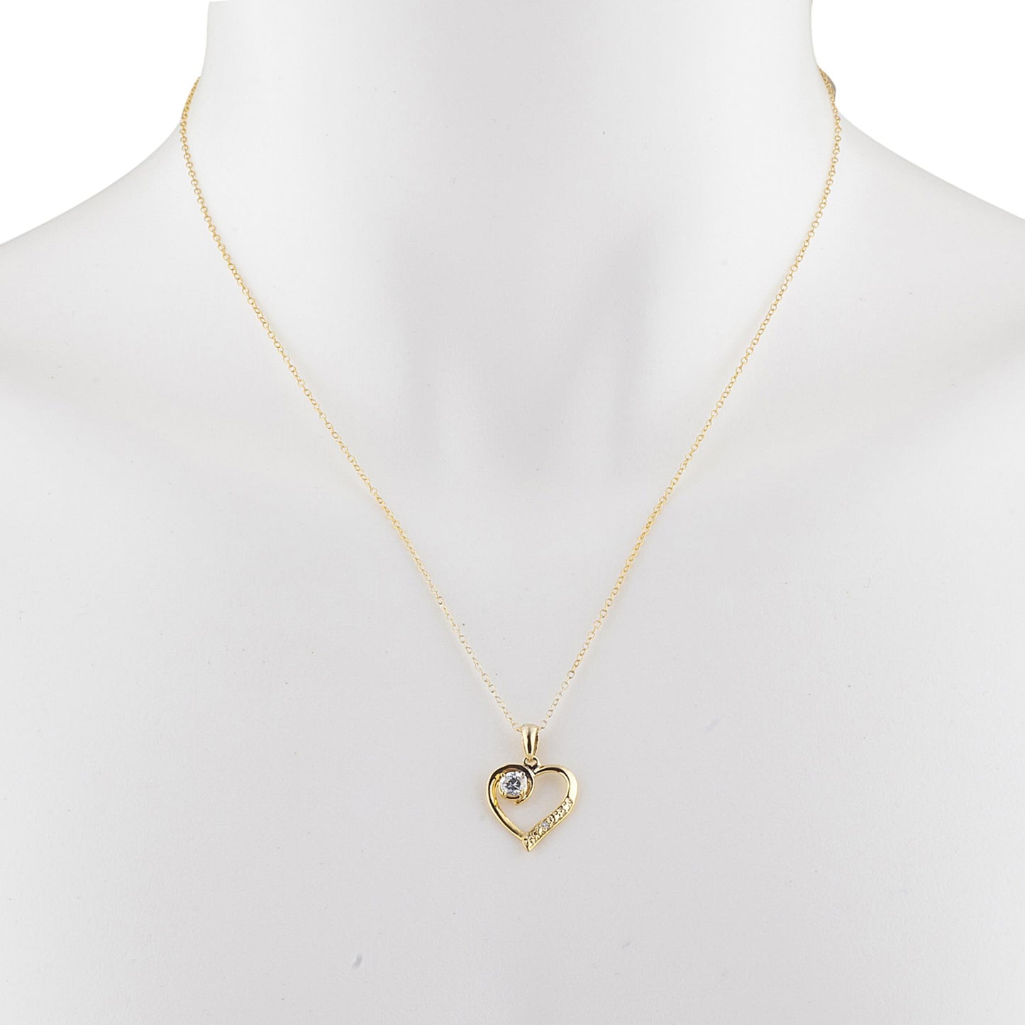 14Kt Yellow Gold Plated White Sapphire & Diamond Heart Pendant