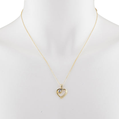 14Kt Yellow Gold Plated White Sapphire & Diamond Heart Pendant