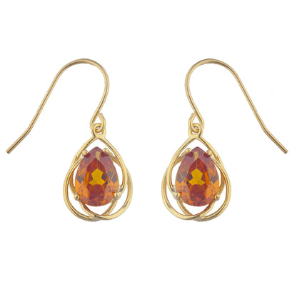 14Kt Gold 4 Ct Orange Citrine Pear Teardrop Design Dangle Earrings