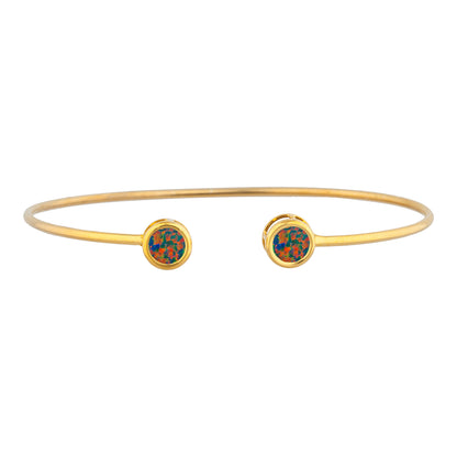 14Kt Gold Black Opal Round Bezel Bangle Bracelet