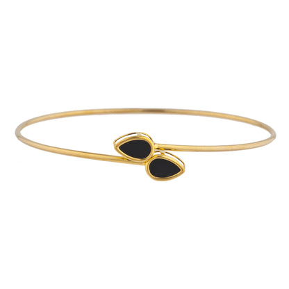 14Kt Yellow Gold Plated Genuine Black Onyx Pear Bezel Bangle Bracelet