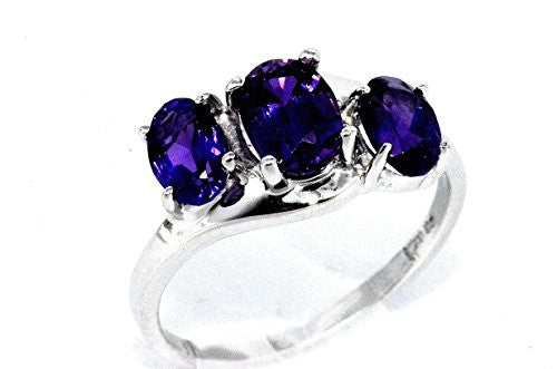 2 Ct Amethyst Oval Ring .925 Sterling Silver Rhodium Finish