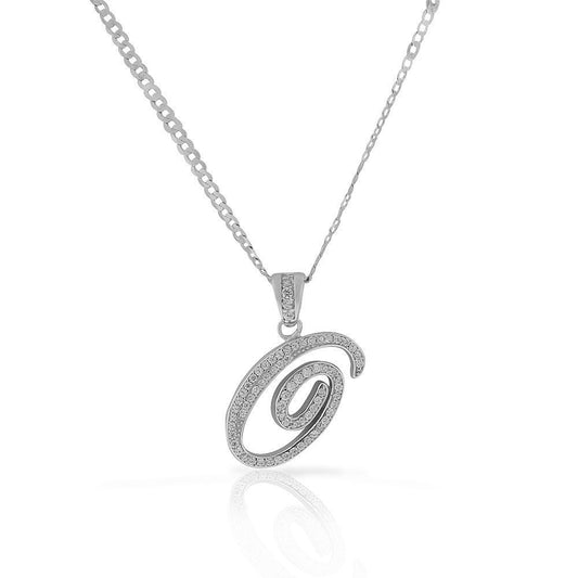 Letter O Cursive Initial CZ Pendant .925 Sterling Silver