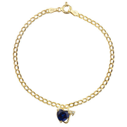 14Kt Yellow Gold Plated Blue Sapphire & Diamond Devil Heart Bracelet