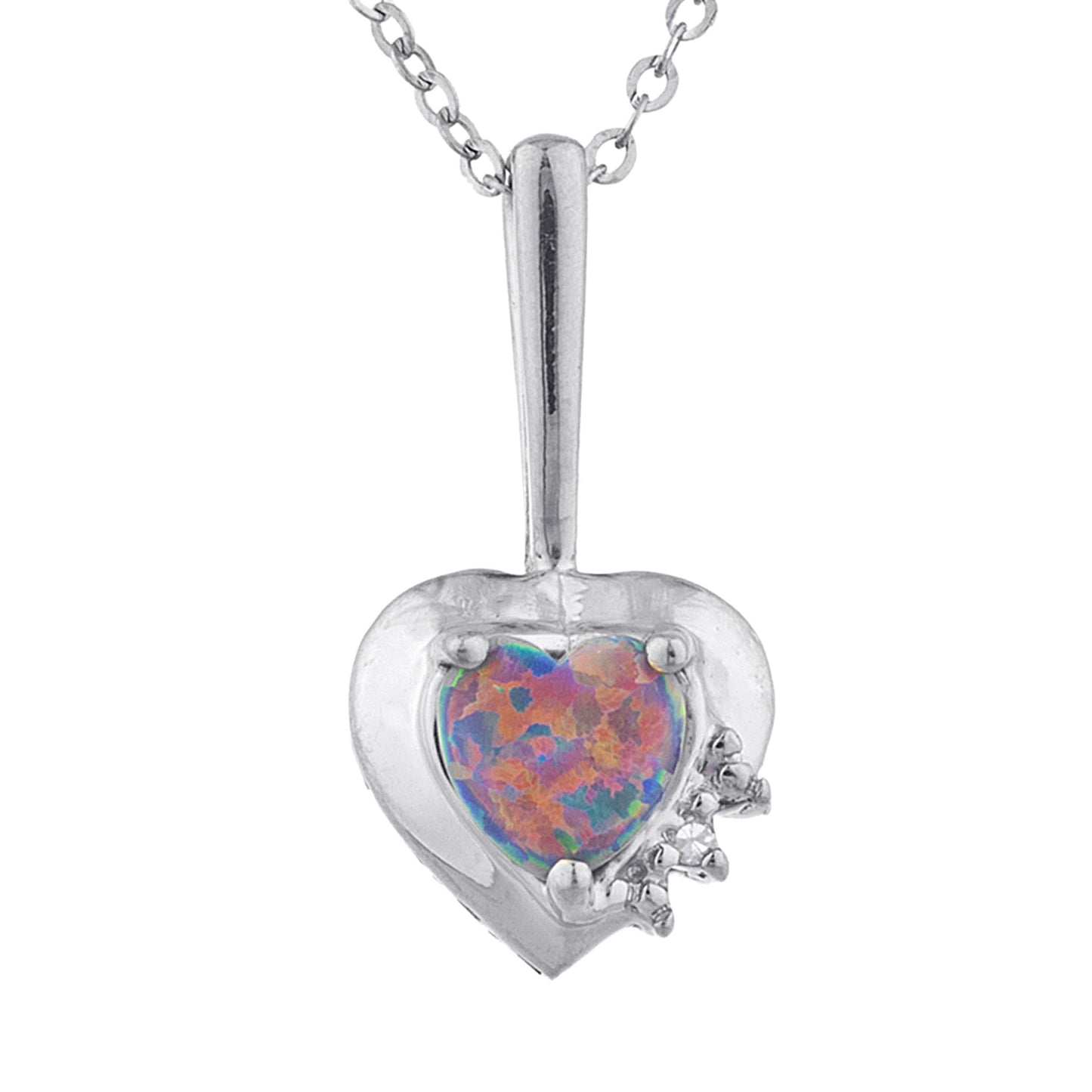 14Kt Gold Black Opal & Diamond Heart Design Pendant Necklace