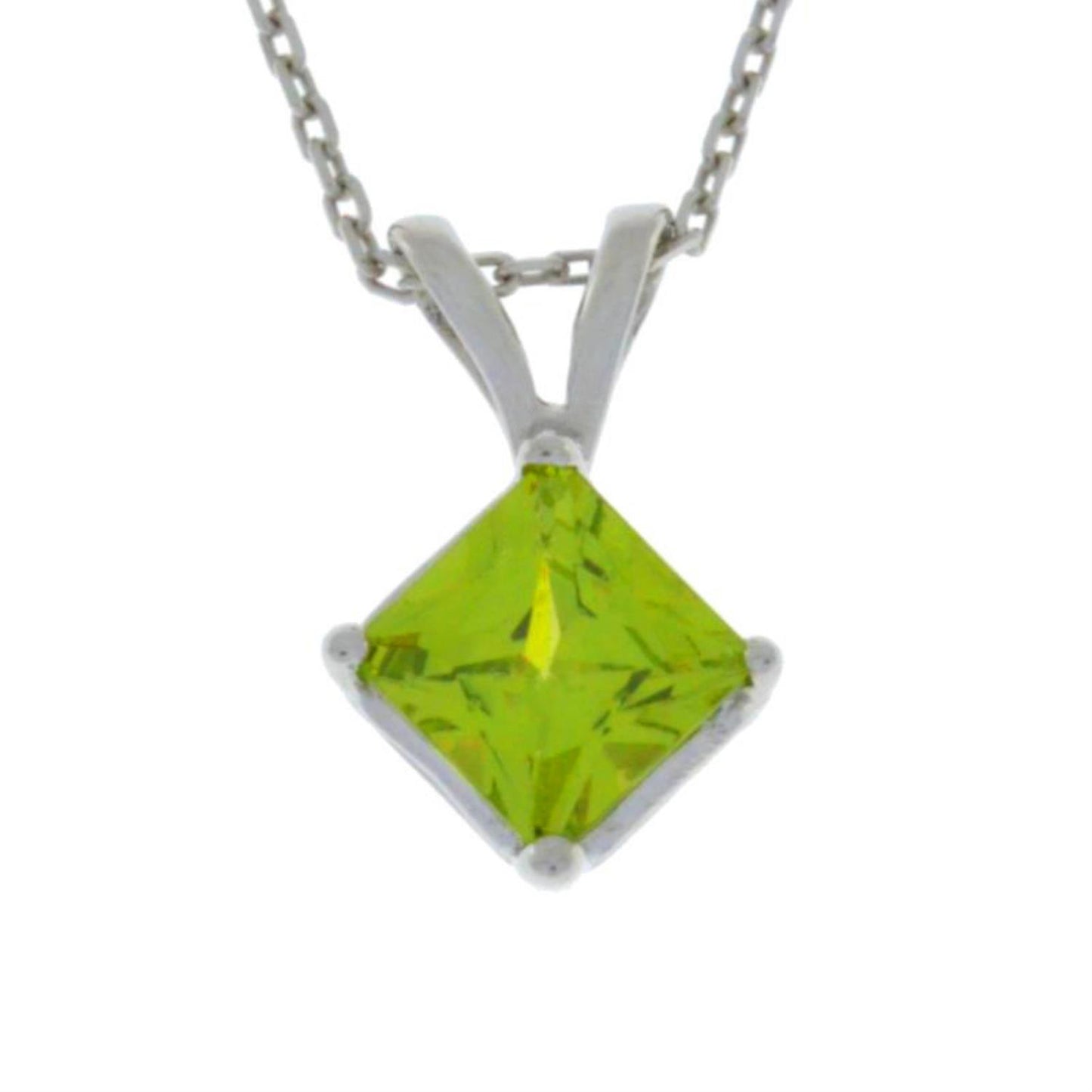 14Kt Gold Peridot Princess Cut Pendant Necklace