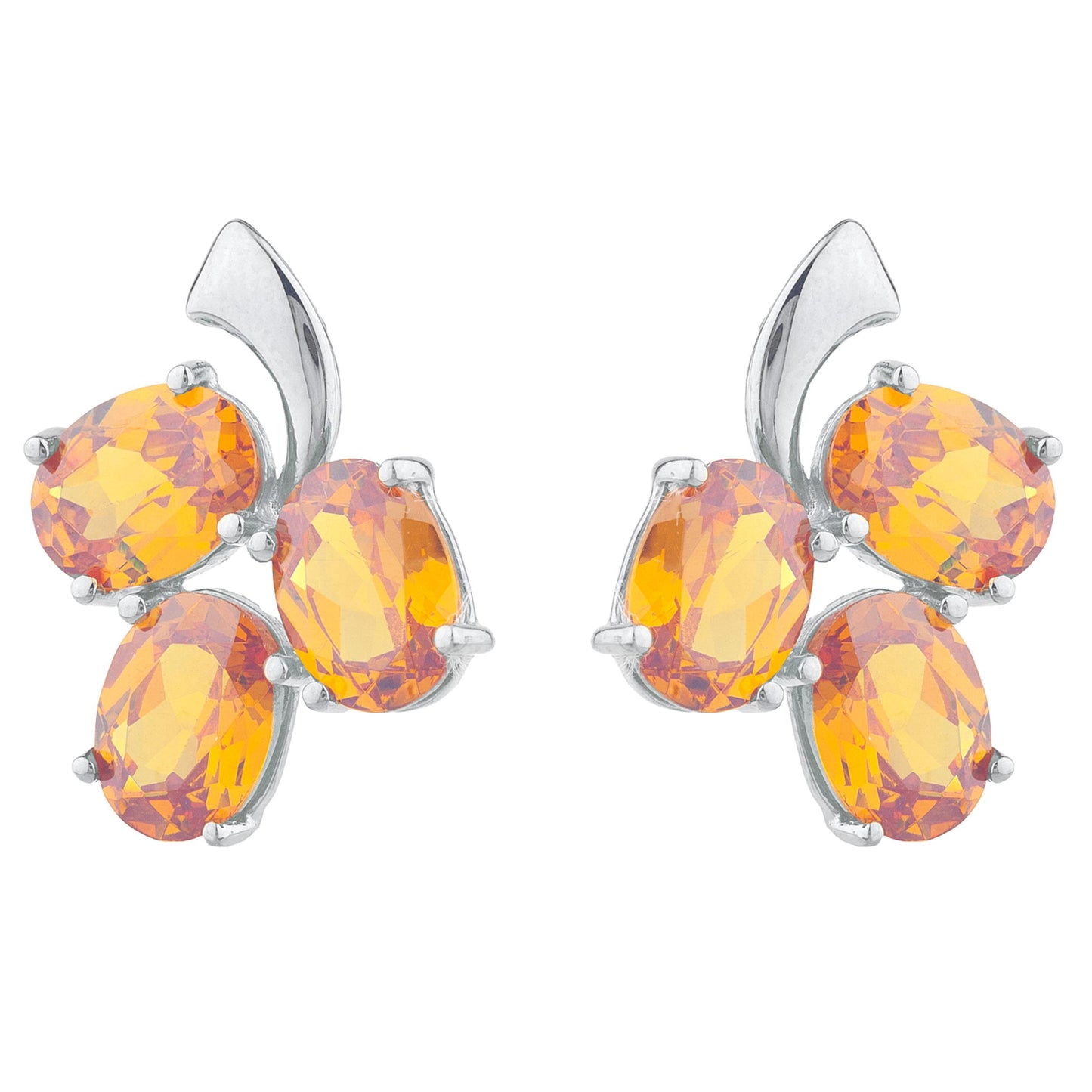 9 Ct Orange Citrine Oval Design Stud Earrings .925 Sterling Silver