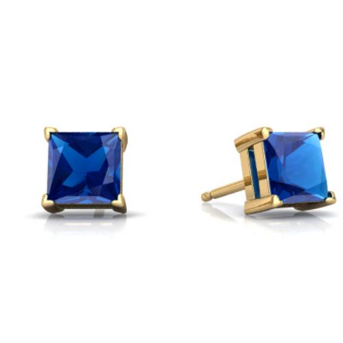 2 Ct London Blue Topaz Princess Cut Stud Earrings 14Kt Yellow Gold