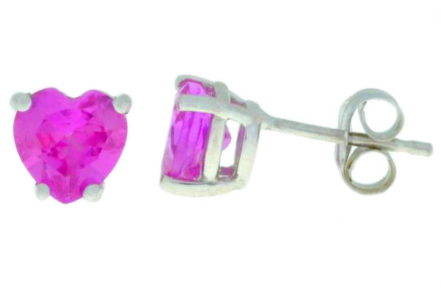 14Kt White Gold Pink Sapphire Heart Stud Earrings