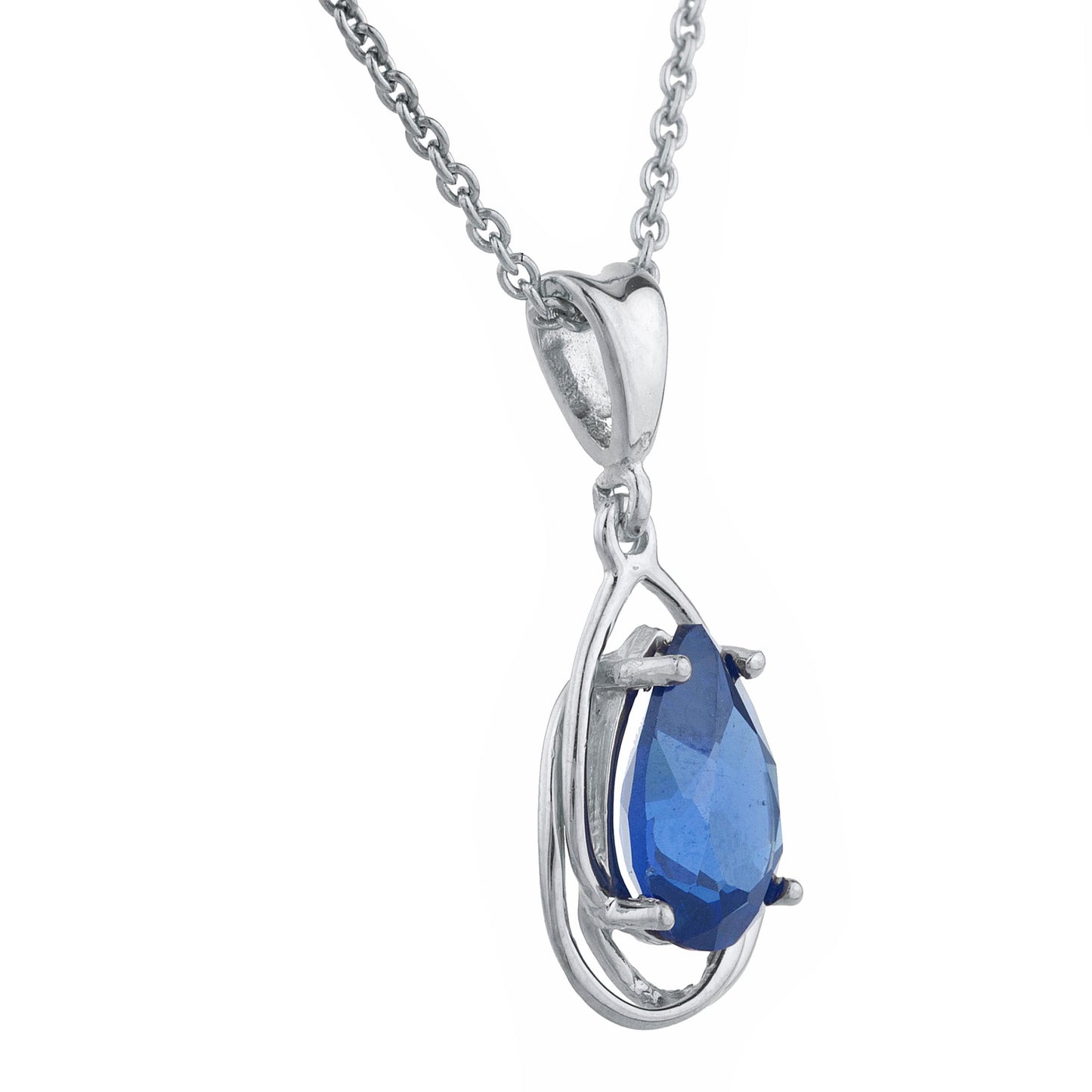 2 Ct Blue Sapphire Pear Teardrop Design Pendant .925 Sterling Silver