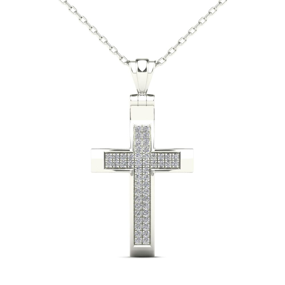 14Kt White Gold Genuine Natural Diamond Cross Pendant Necklace