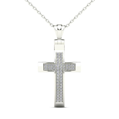 14Kt White Gold Genuine Natural Diamond Cross Pendant Necklace