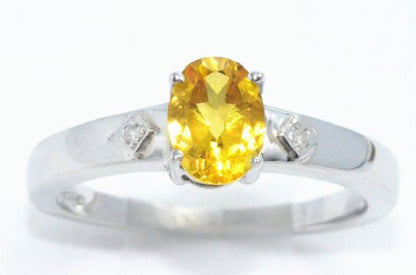 1 Ct Citrine & Diamond Oval Ring .925 Sterling Silver Rhodium Finish