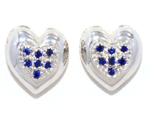 Always & Forever Engraving Created Blue Sapphire Heart Stud Earrings .925 Sterling Silver