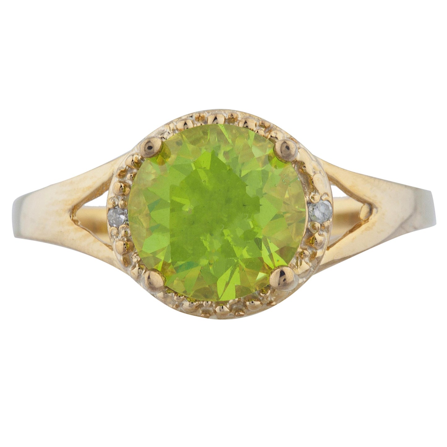 2 Ct Peridot & Diamond Halo Design Round Ring 14Kt Yellow Gold Rose Gold Silver