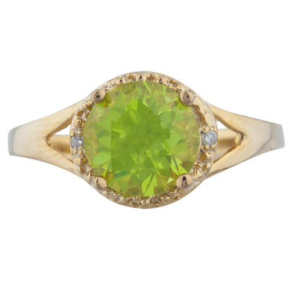 2 Ct Peridot & Diamond Halo Design Round Ring 14Kt Yellow Gold Rose Gold Silver