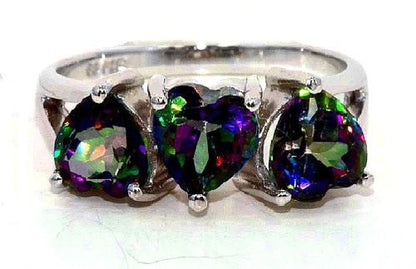 3 Ct Genuine Mystic Topaz Heart Ring .925 Sterling Silver Rhodium Finish