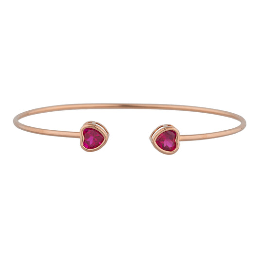 14Kt Rose Gold Plated Created Ruby Heart Bezel Bangle Bracelet