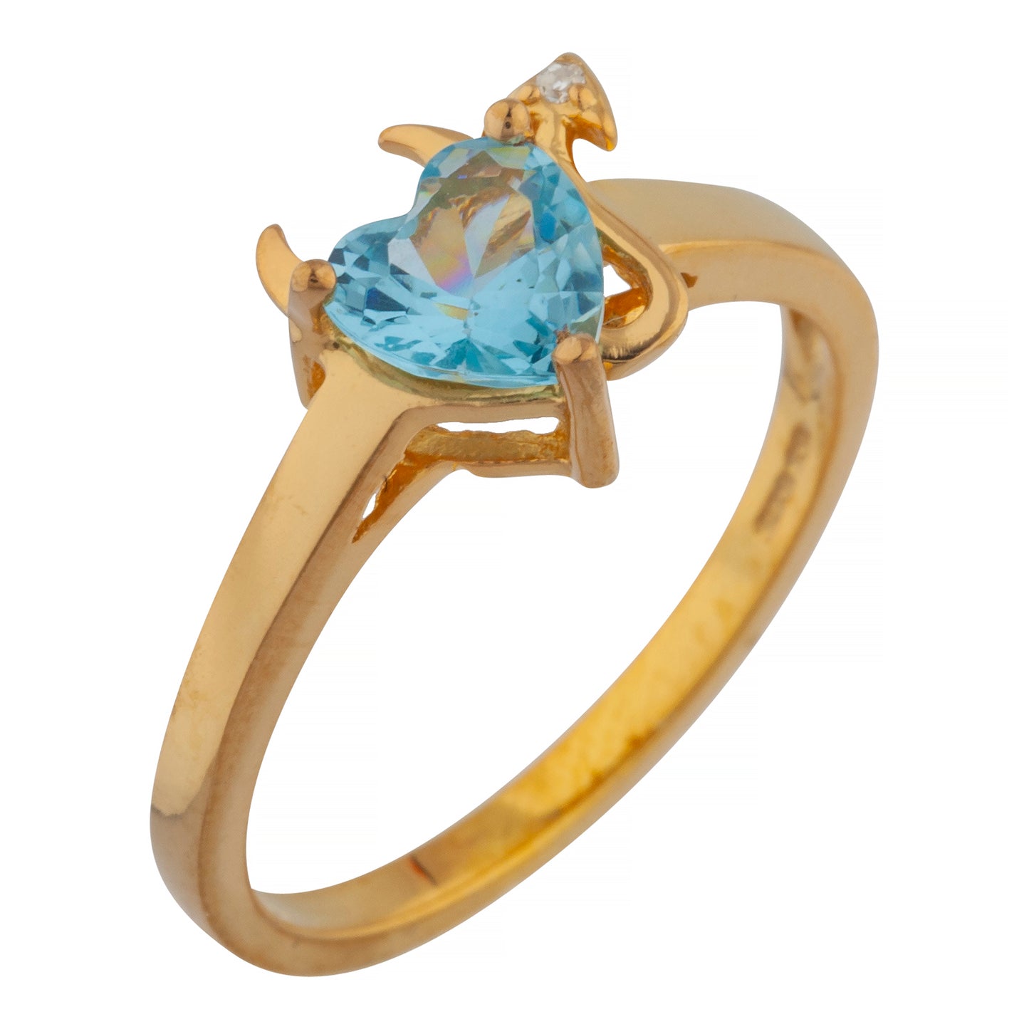 14Kt Gold Blue Topaz & Diamond Devil Heart Ring