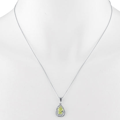 2 Ct Peridot Pear Teardrop Design Pendant .925 Sterling Silver