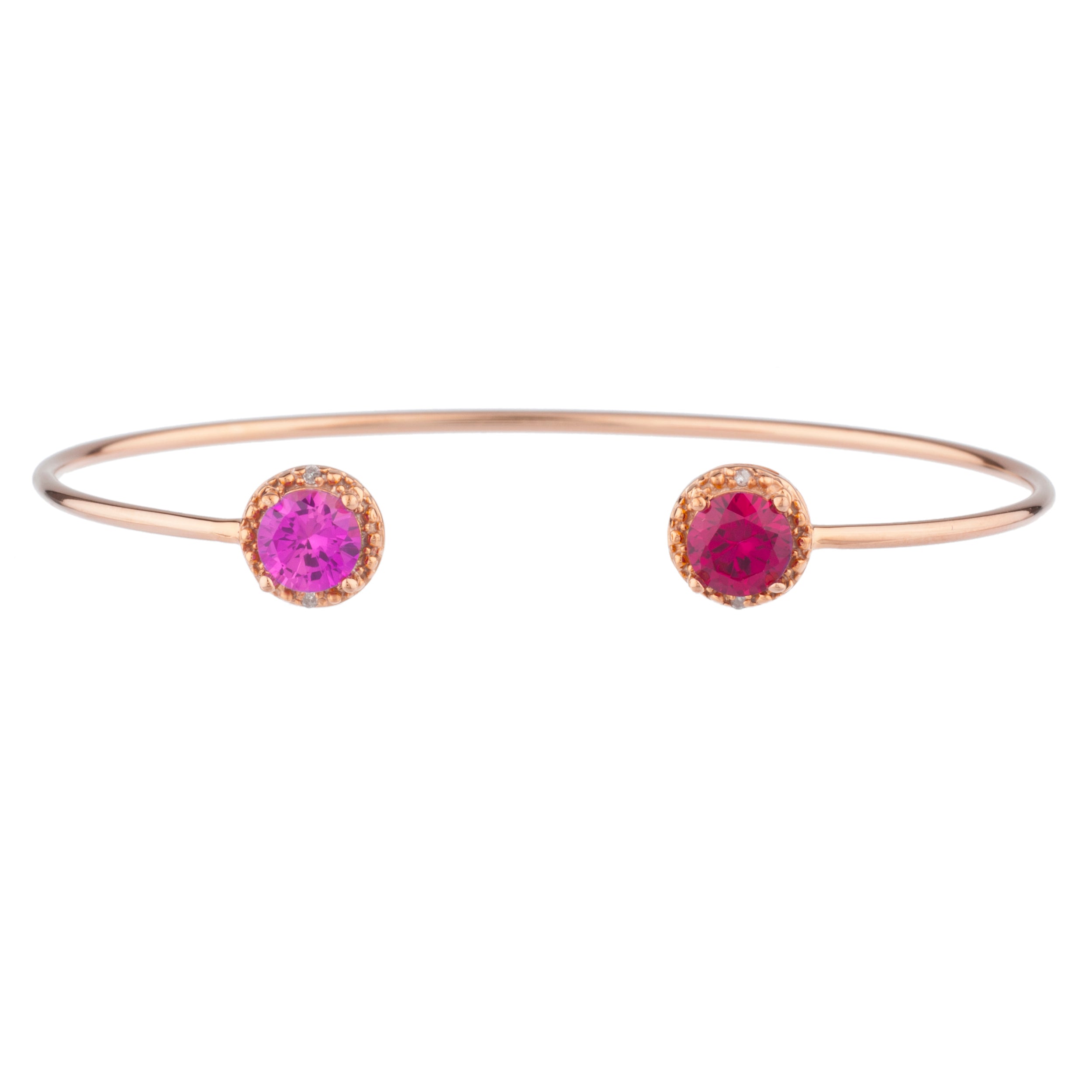 14Kt Gold Created Ruby & Pink Sapphire Diamond Round Bangle Bracelet