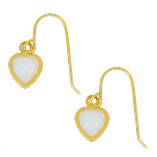 14Kt Yellow Gold Opal Heart Bezel Dangle Earrings