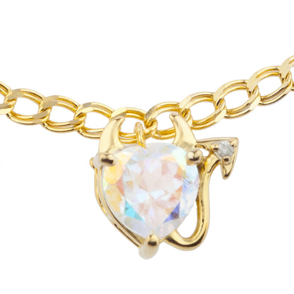 14Kt Yellow Gold Plated Natural Mercury Mist Mystic Topaz & Diamond Devil Heart Bracelet