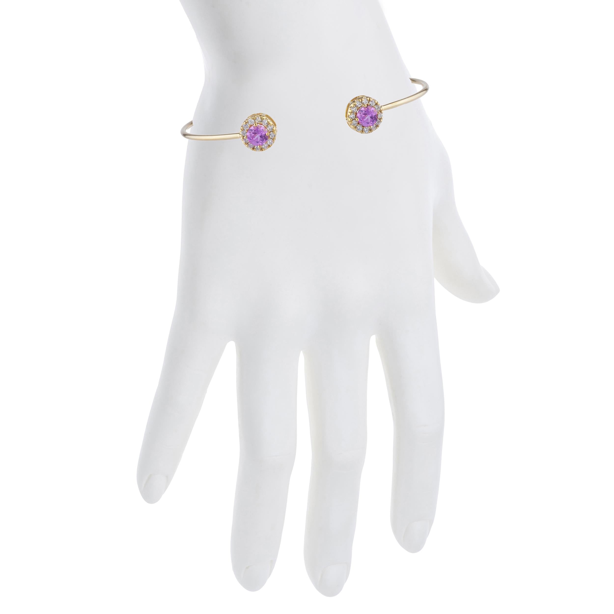 14Kt Gold Pink Sapphire Halo Design Bangle Bracelet
