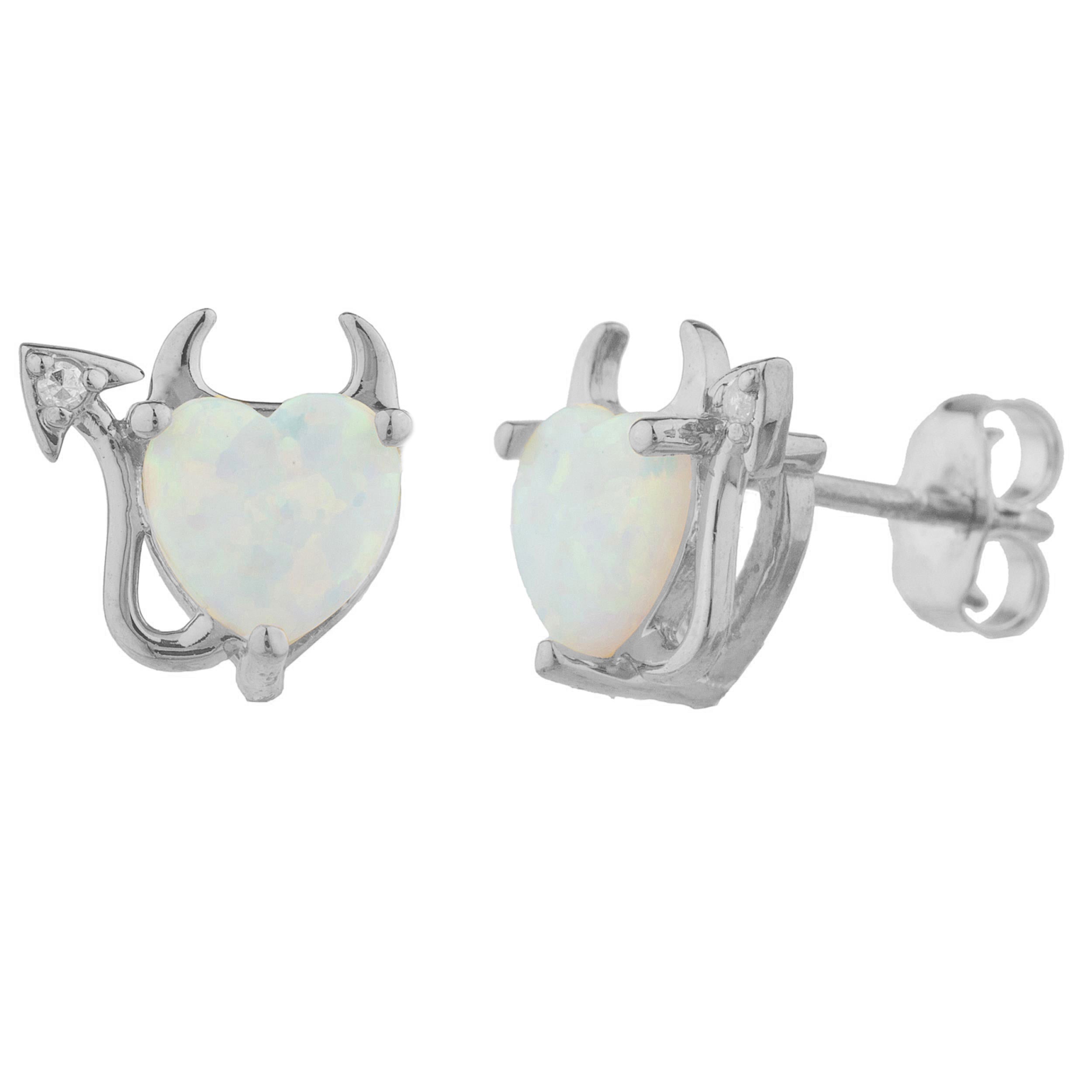 14Kt Gold Opal & Diamond Devil Heart Stud Earrings