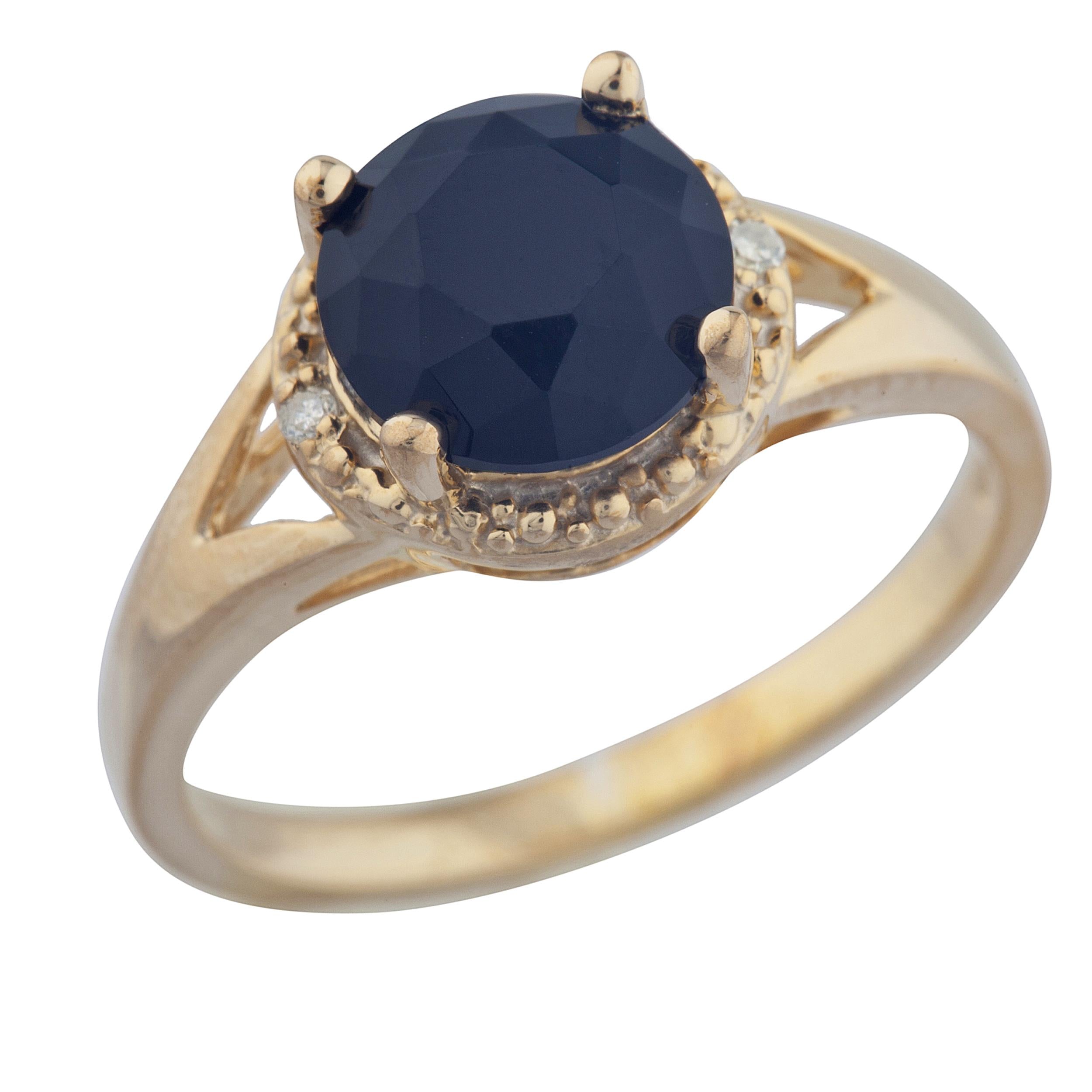 14Kt Gold 2 Ct Genuine Black Onyx & Diamond Halo Design Round Ring