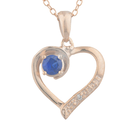 14Kt Rose Gold Plated Blue Sapphire & Diamond Heart Pendant