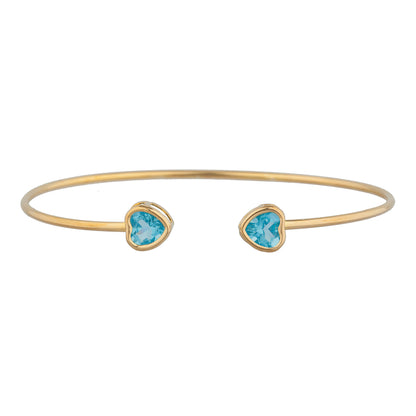 14Kt Gold Blue Topaz Heart Bezel Bangle Bracelet