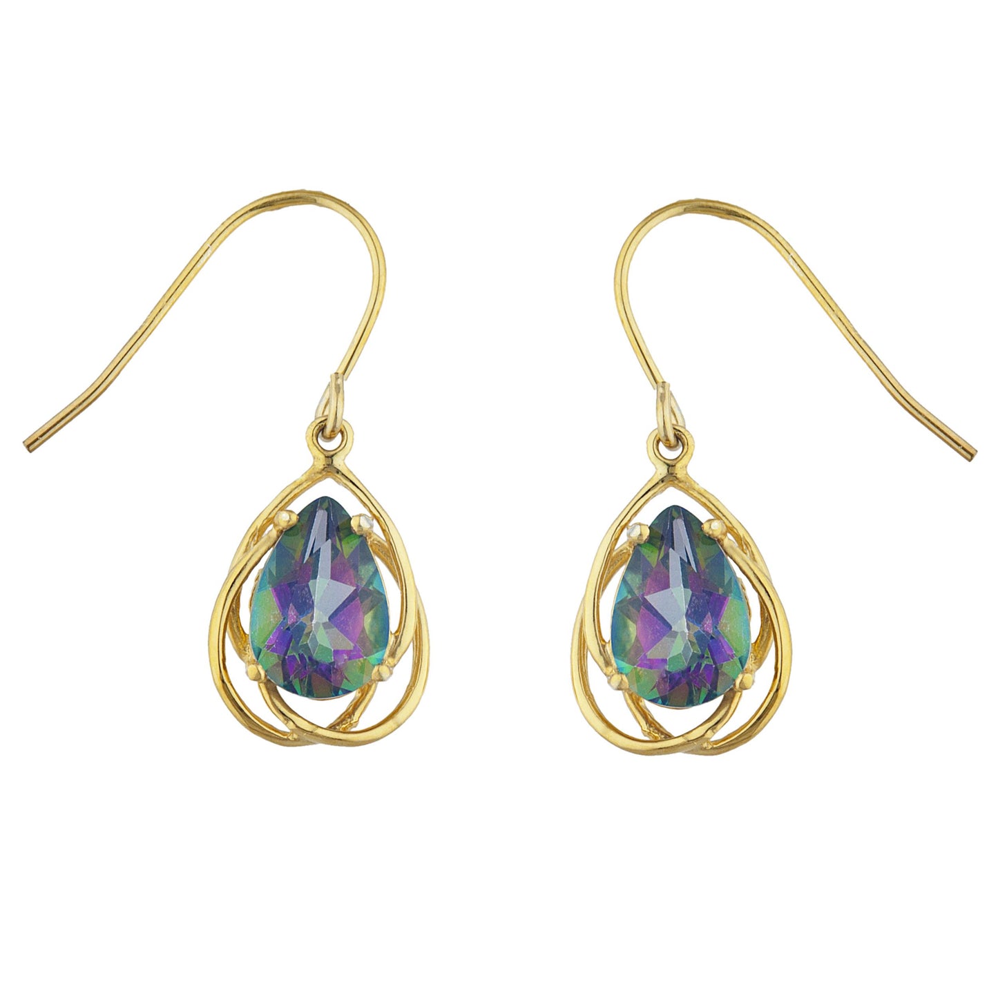 14Kt Yellow Gold Plated Natural Mystic Topaz Pear Teardrop Design Dangle Earrings