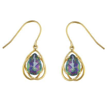 14Kt Yellow Gold Plated Natural Mystic Topaz Pear Teardrop Design Dangle Earrings