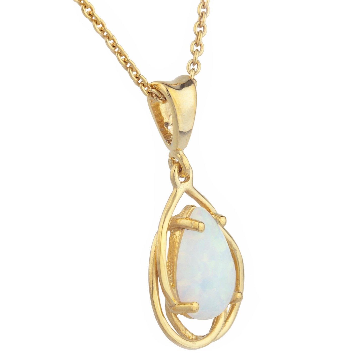 14Kt Yellow Gold Plated Opal Pear Teardrop Design Pendant