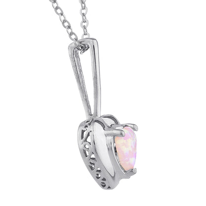 Pink Opal & Diamond Heart Pendant .925 Sterling Silver