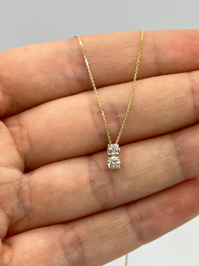 14Kt Gold 0.30 Ct 2 Stone Lab Created Diamond Necklace Pendant