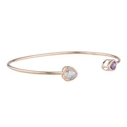 Aquamarine Heart & Amethyst Pear Bezel Bangle Bracelet 14Kt Rose Gold Plated Over .925 Sterling Silver