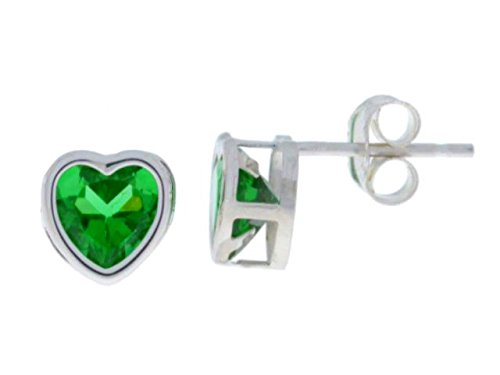 14Kt White Gold Emerald Heart Bezel Stud Earrings