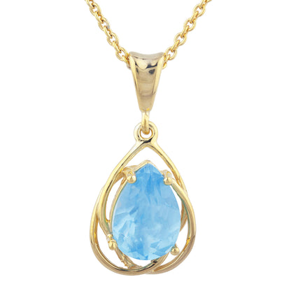 14Kt Yellow Gold Plated Blue Topaz Pear Teardrop Design Pendant