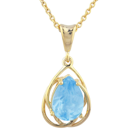 14Kt Yellow Gold Plated Blue Topaz Pear Teardrop Design Pendant